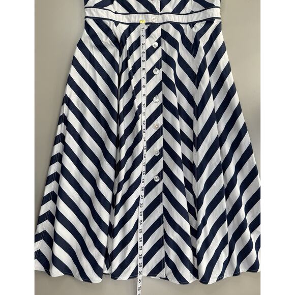 Polo Ralph Lauren Chevron-Stripe Cotton Midi Dress Womens 14 Navy Old Money Prep - Picture 9 of 16